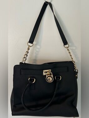 Michael Kors Black Cross Body Leather Satchel with Gold Hardware